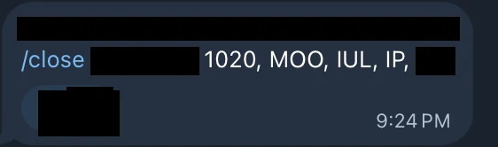 Redacted IUL sale posted in an agency sales chat