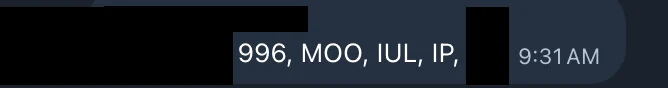 Redacted IUL sale posted in an agency sales chat