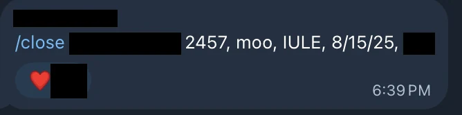 Redacted IUL sale posted in an agency sales chat