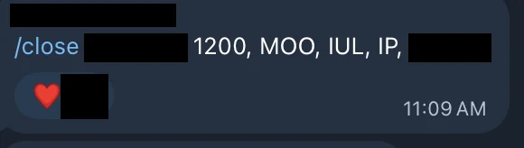 Redacted IUL sale posted in an agency sales chat