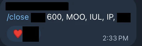 Redacted IUL sale posted in an agency sales chat