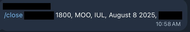 Redacted IUL sale posted in an agency sales chat
