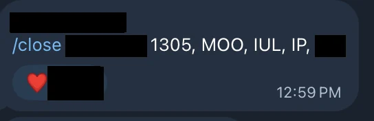 Redacted IUL sale posted in an agency sales chat