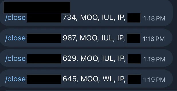 Redacted IUL sale posted in an agency sales chat