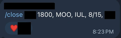 Redacted IUL sale posted in an agency sales chat